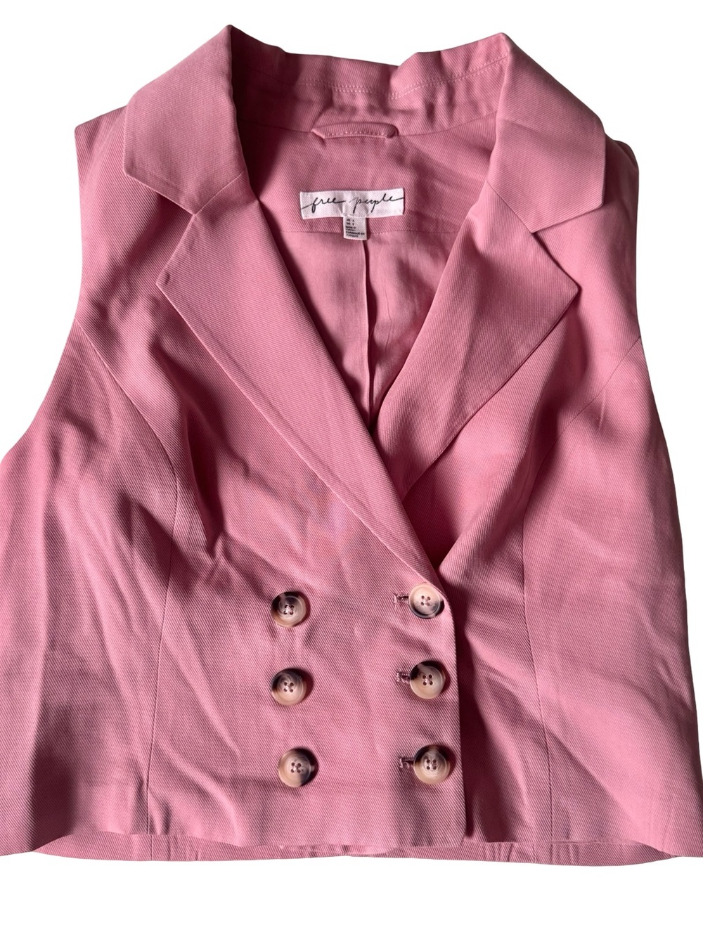 Free People Women’s Pink Gabbie Tuxedo Double-Breasted Vest Top Size 4 US/6 UK